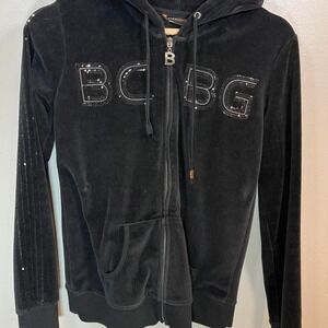 Y2K BCBG Velour Black Sequined Zip Up Hoodie